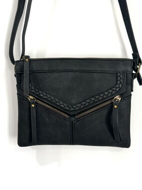Black Faux Leather Crossbody Purse / Bag with Braids